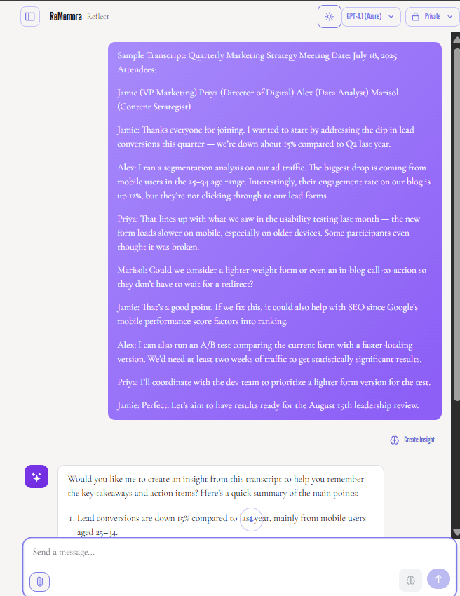 ReMemora Reflect - AI-powered meeting analysis and insight extraction